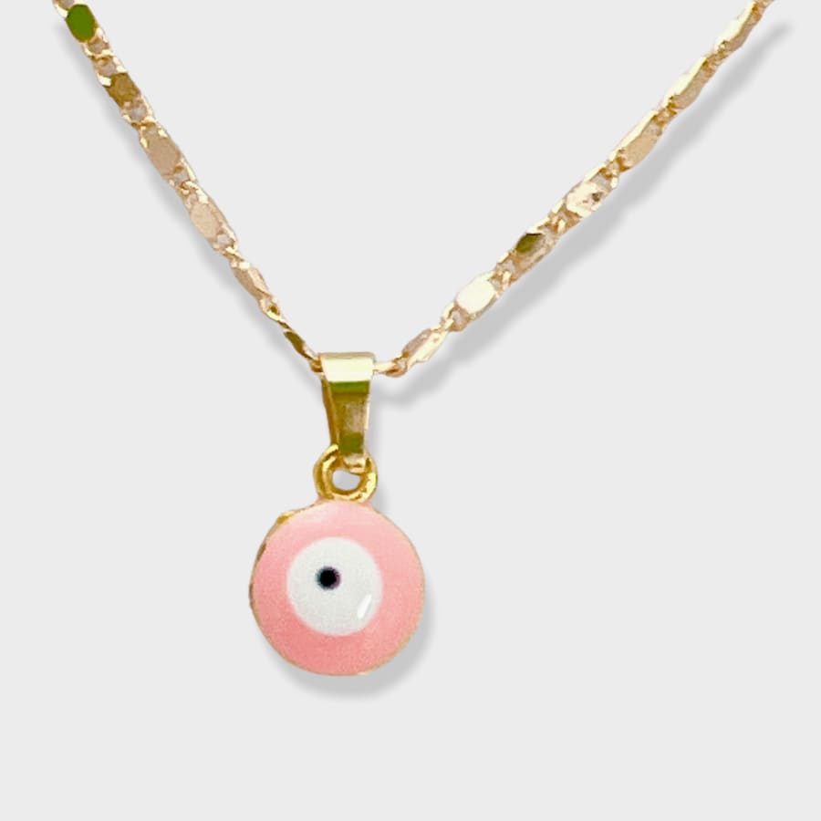 10mm evil eye charm - necklace 18kts gold plated pink charms