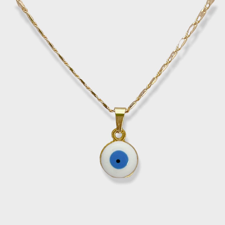 10mm evil eye charm - necklace 18kts gold plated white charms