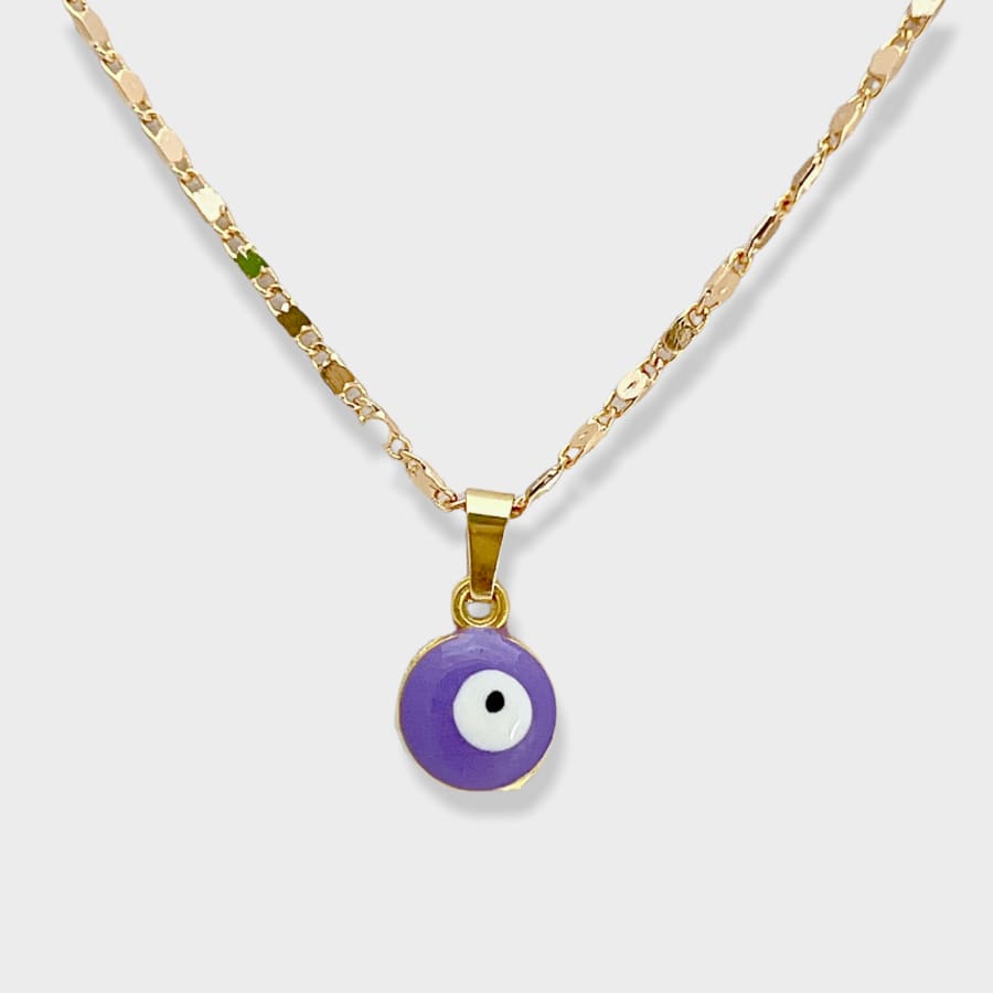 10mm evil eye charm - necklace 18kts gold plated purple charms