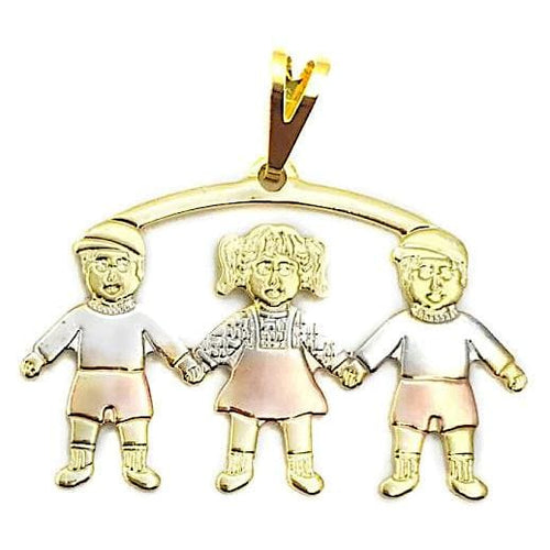 2 boys 1 girl kids pendant three tones in 18kts of gold plated charms