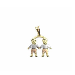 2 boys kids pendant three tones of gold plated charms