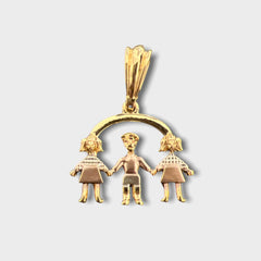 2 girls 1 boy kids pendant three tones in 18kts of gold plated charms