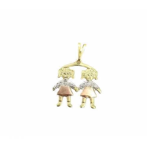2 girls kids pendant three tones in 18kts of gold plated charms