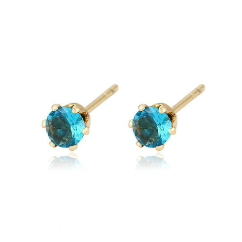 5mm cz studs 18kts of gold plated aquamarine earrings