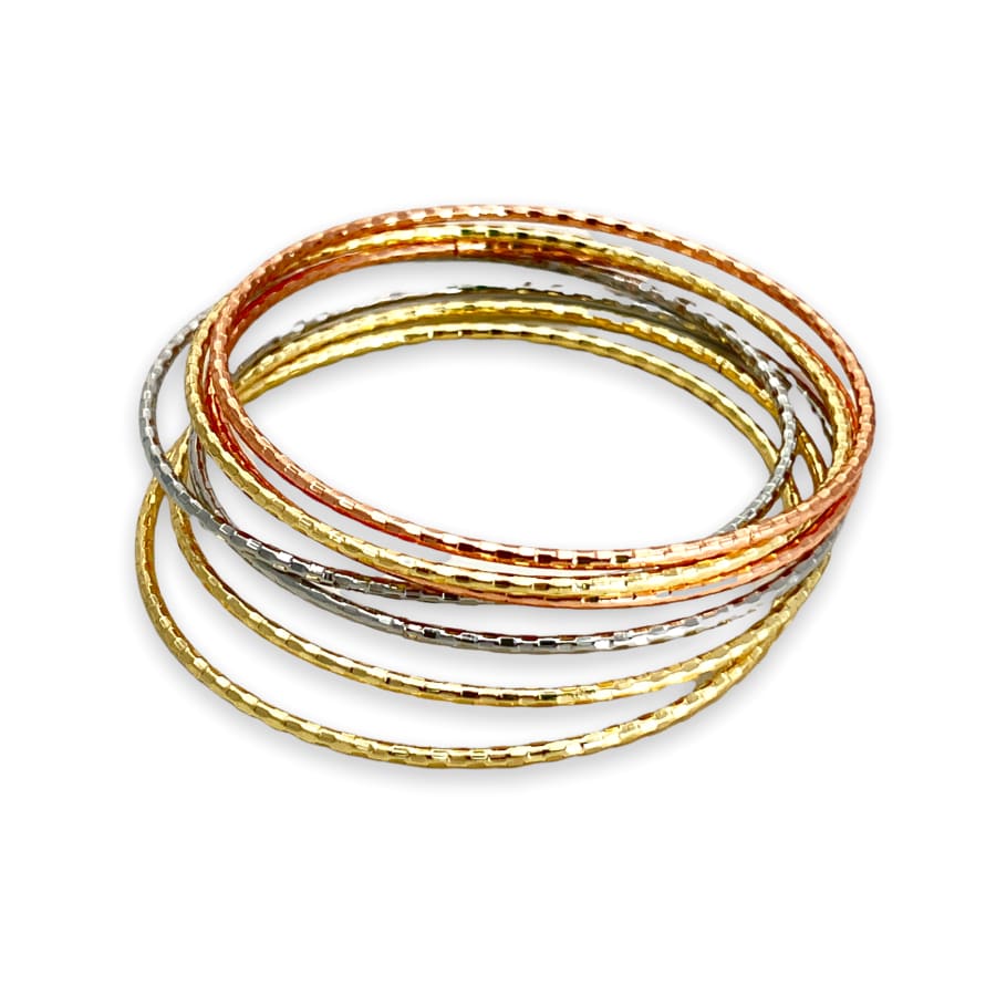 7 bangles set 1mm size tri - color 18k of gold plated bracelet 8 bracelets
