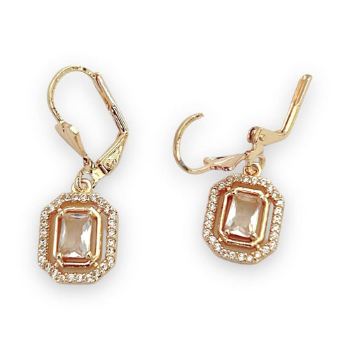 Allie clear rectangular stone lever-back 18k of gold plated earrings earrings