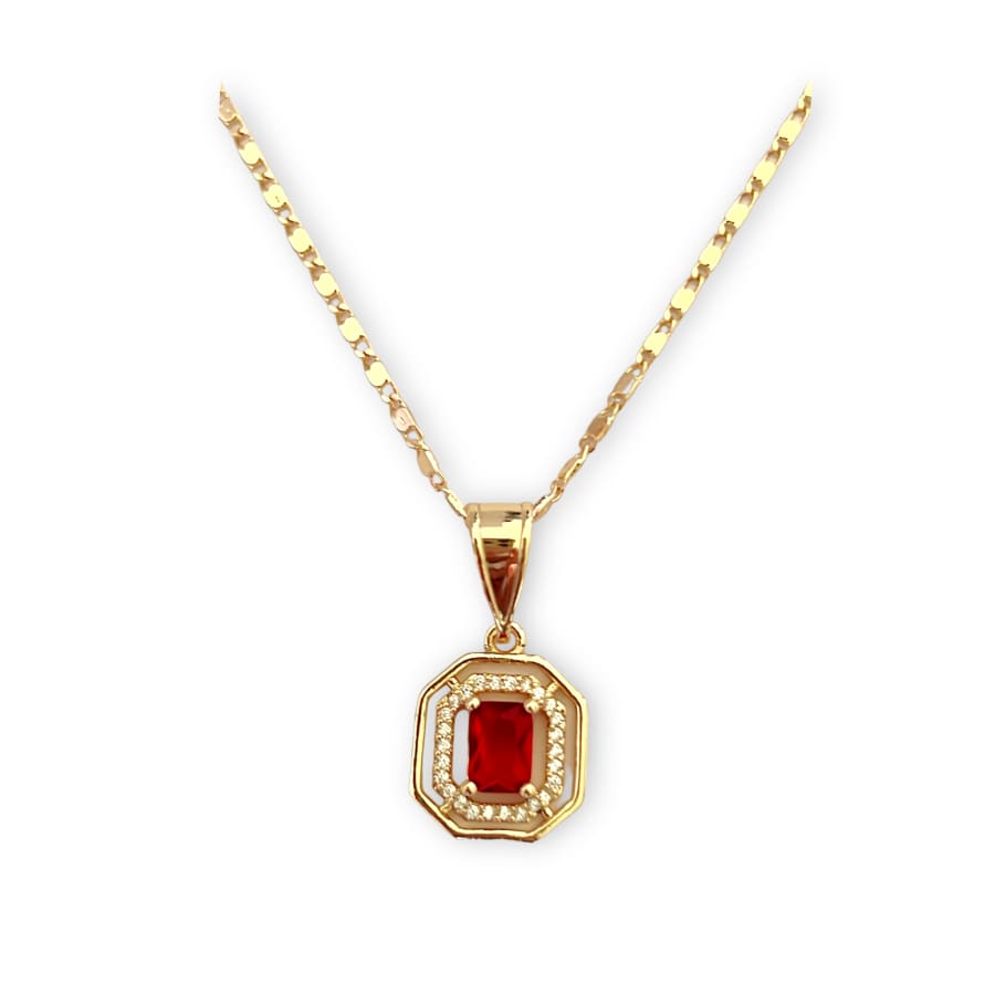 Allie red rectangular stone in 18k of gold plated chain necklace chains