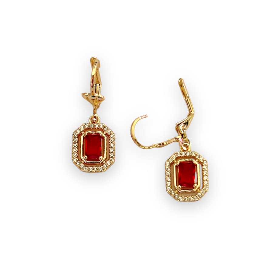 Allie red rectangular stone lever-back 18k of gold plated earrings earrings