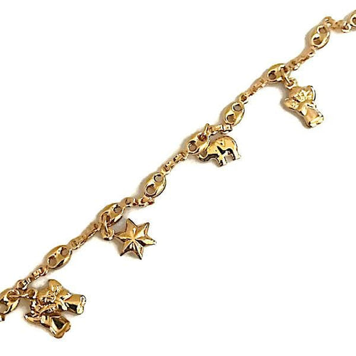 Angels and stars charms design anklet 18kts of gold plated 10