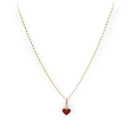 Benita red enamel heart necklace in 18k of gold plated chains