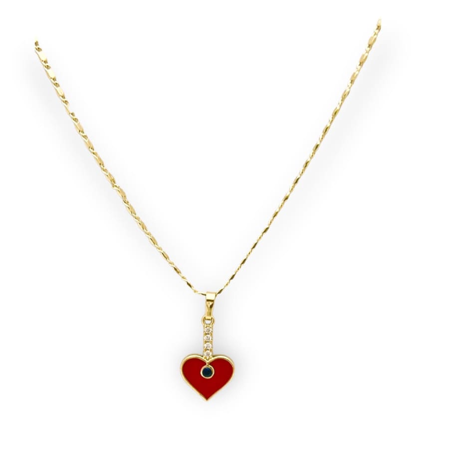 Benita red enamel heart necklace in 18k of gold plated chains