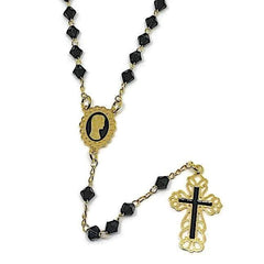 Black 2mm beads gold tone rosary 18kts of plated 20 rosary