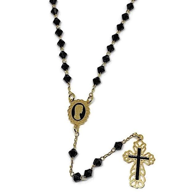 Black 2mm beads gold tone rosary 18kts of plated 20 rosary