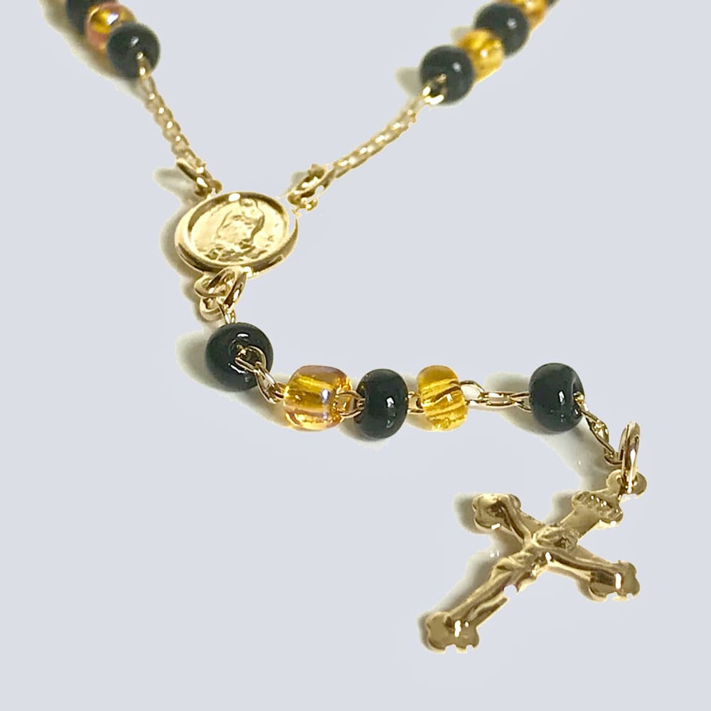 Black and amber 3mm beads rosary 18kts of gold plated 20 rosaries