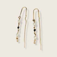 Black and white beads threaders gold plated earrings