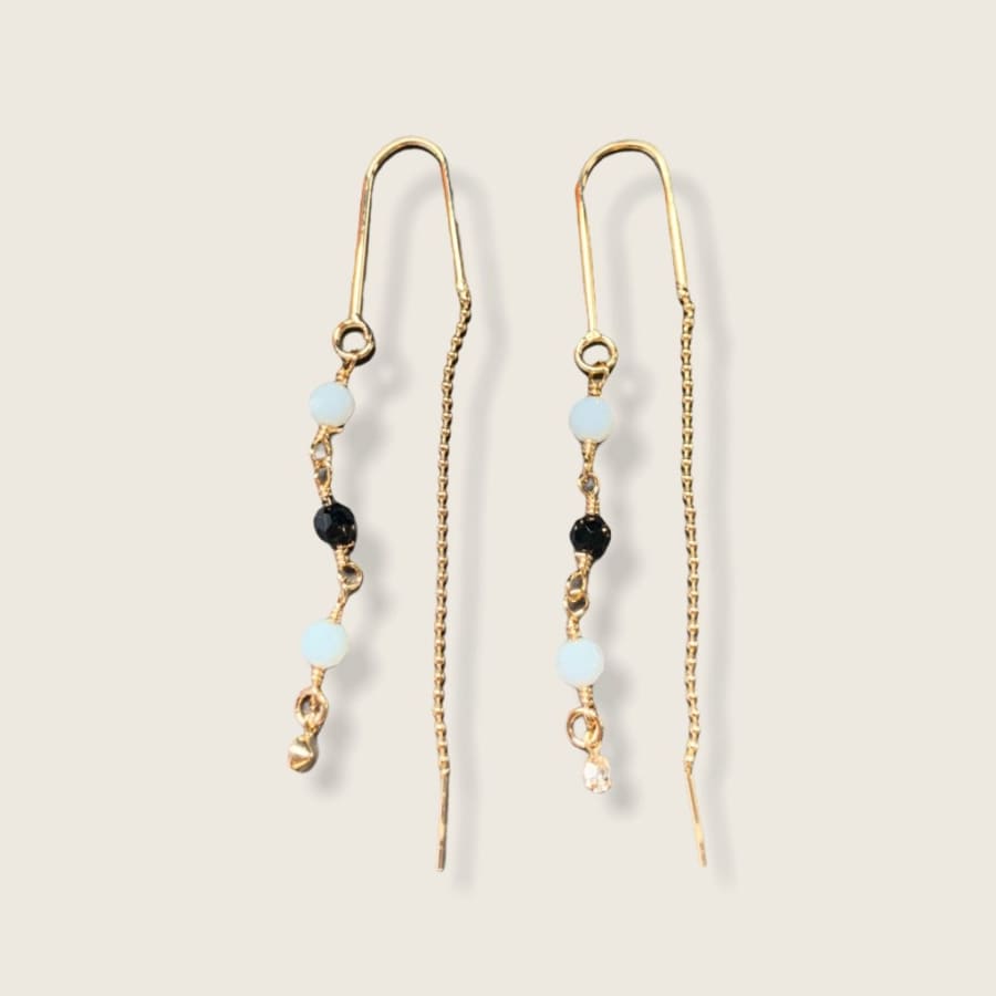 Black and white beads threaders gold plated earrings earrings