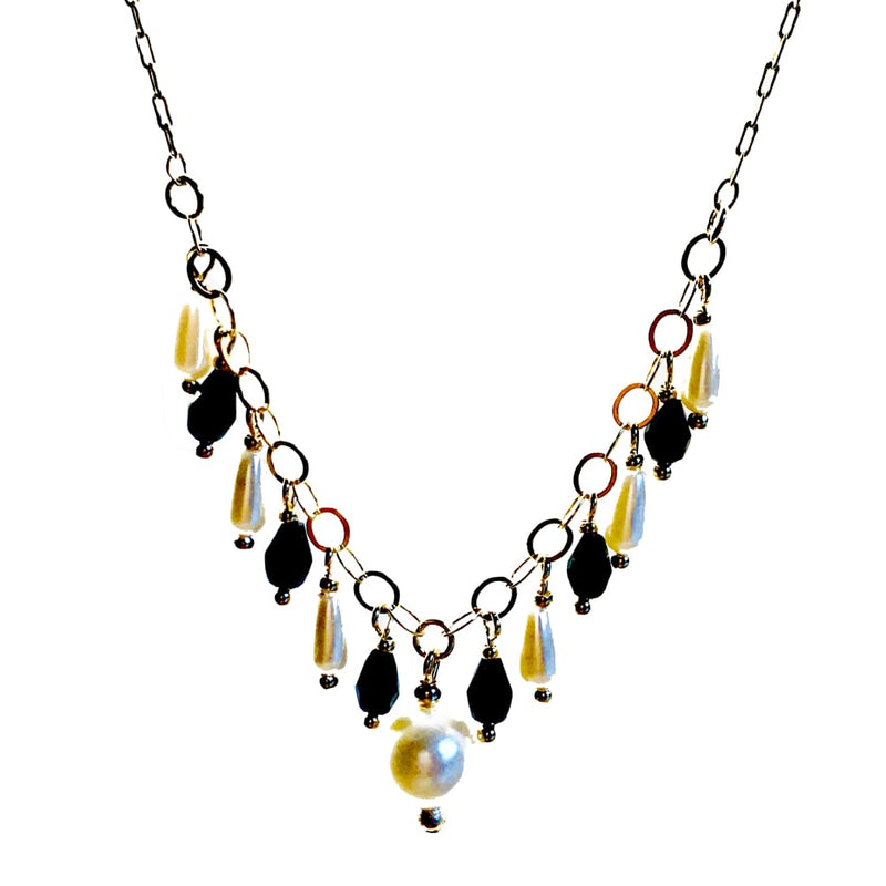 Black and white faux pearls 18kts of gold plated necklace 18” chains