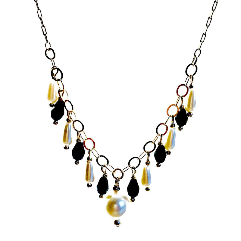 Black and white faux pearls 18kts of gold plated necklace 18” chains