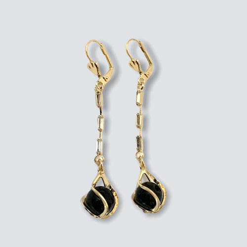 Black ball earrings 18k of gold plated earrings