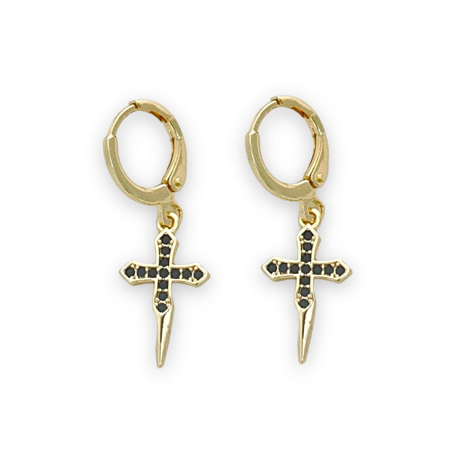 Black cz cross huggies earrings in 18k of gold plated earrings