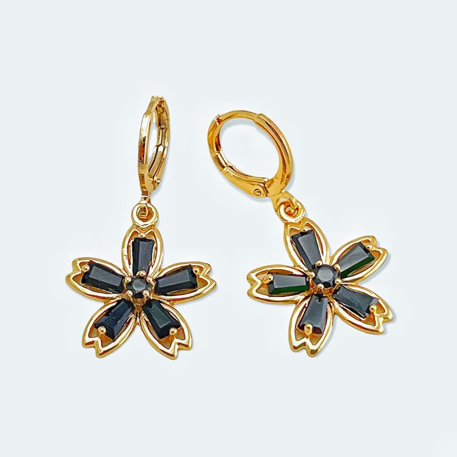 Black flower drop earrings in 18k of gold plated earrings