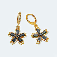 Black flower drop earrings in 18k of gold plated earrings