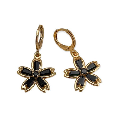 Black flower drop earrings in 18k of gold plated