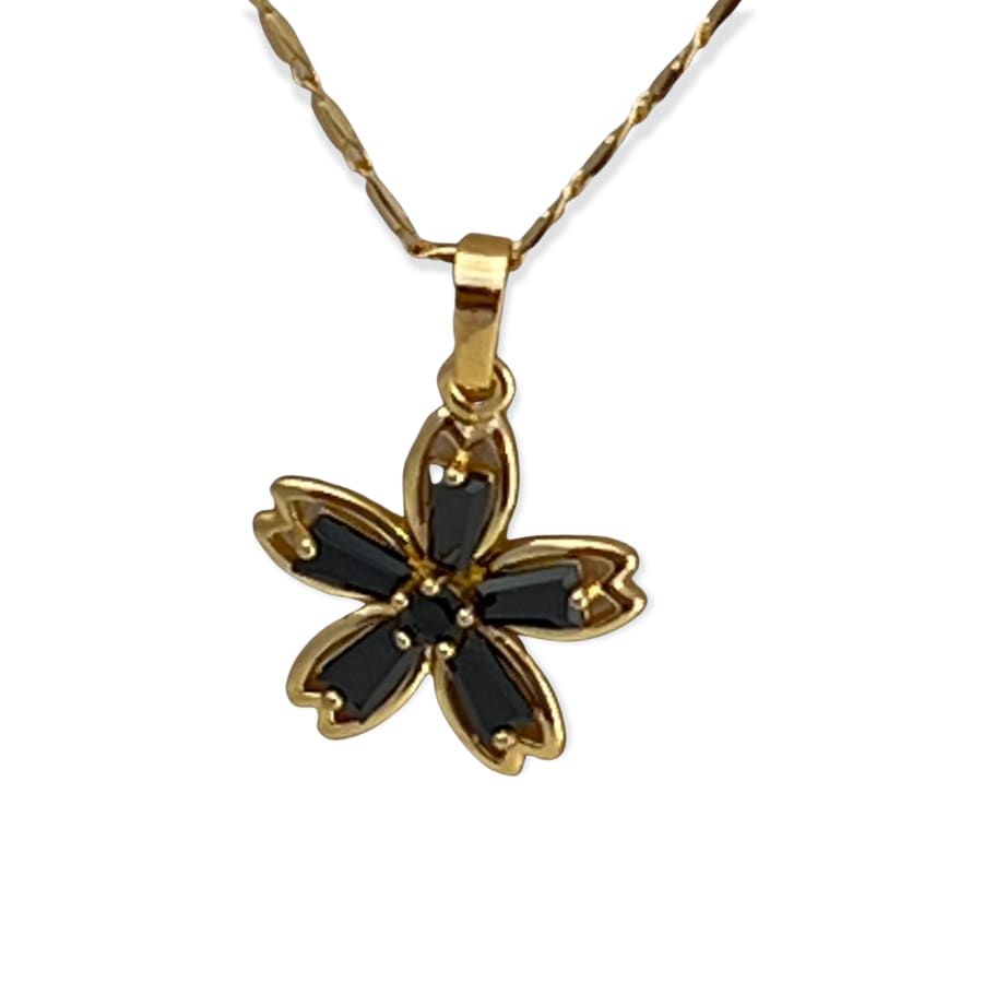 Black flower pendant necklace in 18k of gold plated chains