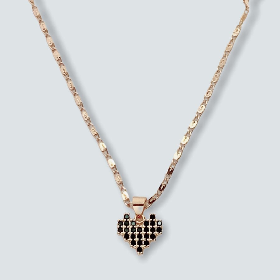 Black heart cz chain necklace 18k of gold plated chains