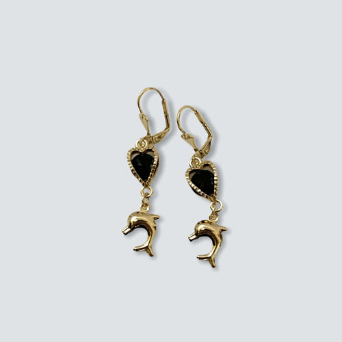 Black heart dolphins earrings 18k of gold plated