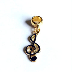 Black musical note european bead charm 18kt of gold plated charms
