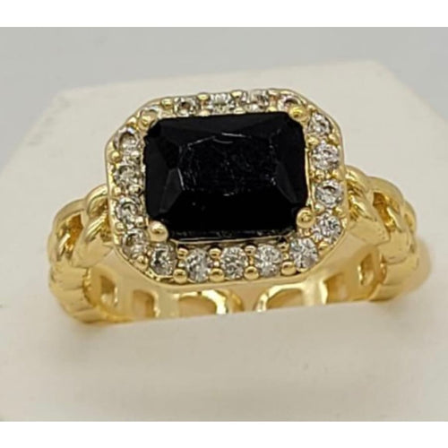 Black square adjustable open size ring 18k of gold plated rings
