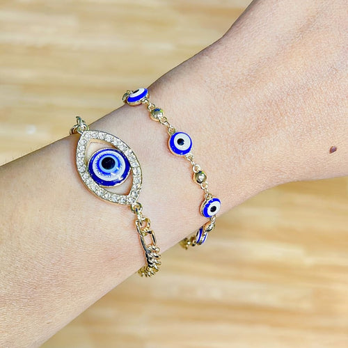 Blue evil eye 18kts of gold plated bracelet link bracelets
