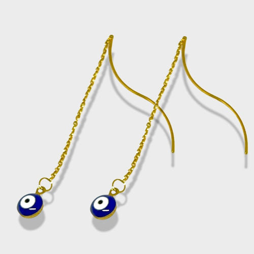 Blue evil eye beads threaders 18k of gold plated earrings