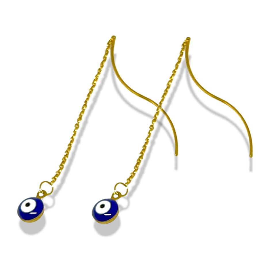 Blue evil eye beads threaders 18k of gold plated earrings earrings