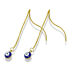 Blue evil eye beads threaders 18k of gold plated earrings