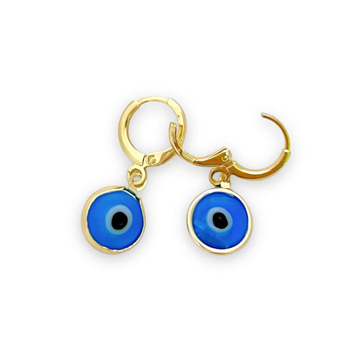Blue evil eye huggies earrings in 18k of gold plated