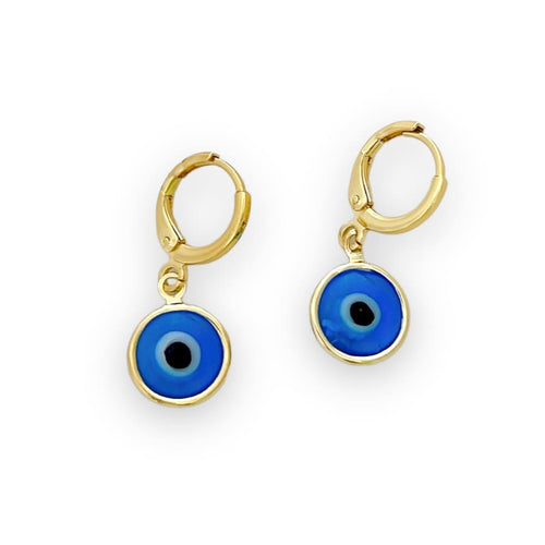 Blue evil eye huggies earrings in 18k of gold plated