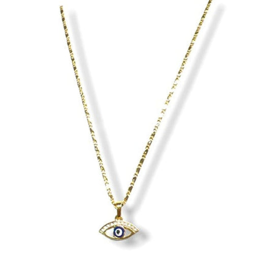 Blue evil eye shape necklace in 18k of gold plated chains