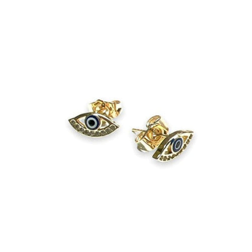 Blue evil eye shape studs earrings in 18k of gold plated