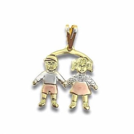 Boy and girl kids pendant three tones in 18kts of gold plated charms