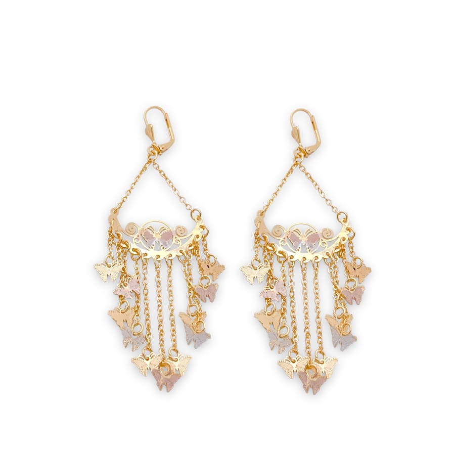 Brie chandelier tri-color butterfly lever-back 18k of gold plated earrings earrings