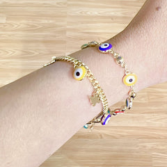 Butterflies charms multicolor evil eye 18kts of gold plated bracelet bracelets