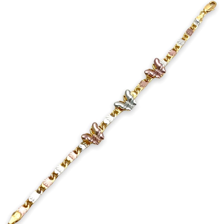 Butterflies mariner link chain tri - color 18k of gold plated bracelet 7.5 bracelets