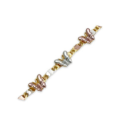 Butterflies mariner link chain tri - color 18k of gold plated bracelet 7.5 bracelets