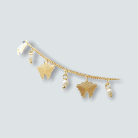 Tear drops 3 tones charms anklet 18kts of gold plated