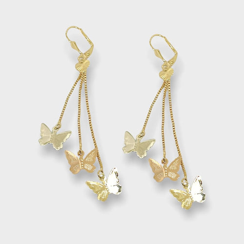 Butterflies three tone earrings 18kts of gold plated earrings