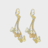 Butterflies three tone earrings 18kts of gold plated earrings