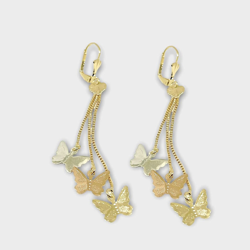 Butterflies three tone earrings 18kts of gold plated earrings