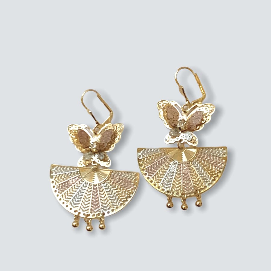 Butterflies tricolor chandelier earrings 18k of gold plated earrings